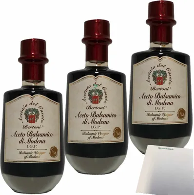 Produktbild von Bertoni Aceto Balsamico di Modena IGP "Oro" Gold 3er Pack (3x250ml) + usy Block