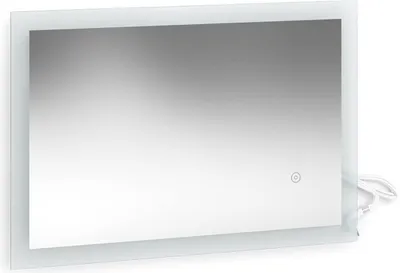 A rectangular mirror with a frosted glass border and a power cord is shown against a white background.