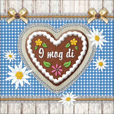 Produktbild von Servietten Papier 33x33cm 3-lagig mit Lebkuchenherz Motiv 20 Stück