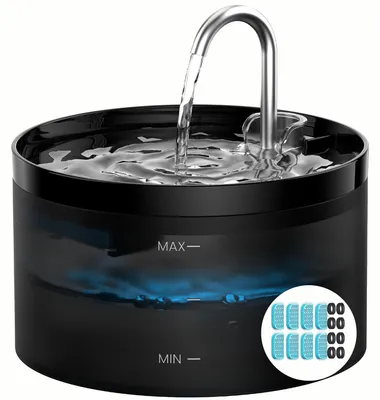 Katzen-Trinkbrunnen 2L, LED, Aktivkohlefilter, 8 Filter + 8 Schwämme