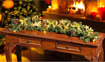 Image de Guirlande de sapin à LED décorée Guirlande de Noël artificielle Décoration de table