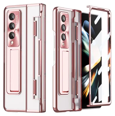 Produktbild von Galaxy Z Fold4 Hülle, Displayschutz & Objektivschutz Transparent Galvanisierte Ständer Schutzhülle für Samsung Galaxy Z Fold 4 5G Roségold