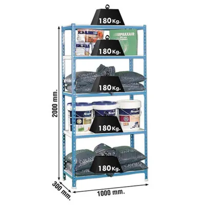 Produktbild von Simonrack Simonclick Plus 5/300, 5 Regale, Stahl, Metall, Blau, Weiß, 180 kg, 9 min