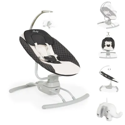 Produktbild von Moni Babywippe elektrisch Rocky Kissen Musik Stofftier Moskitonetz Fernbedienung beige