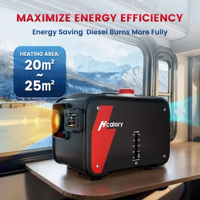 Produktbild von Diesel Standheizung Auto 12V HC1-H - Luftheizung 5–8 kW - 5L Tank - Automatischer Start/Stopp - Fernbedienung & LCD Display - Mit Adapter - Schwarz/Rot