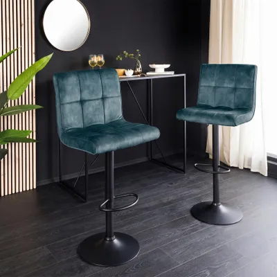 Produktbild von riess-ambiente Barhocker MODENA petrol schwarz Samt Metall höhenverstellbar mit Rückenlehne drehbar