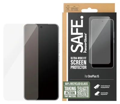 Zdjęcie produktu dla PanzerGlass SAFE. by ® Screen Protector OnePlus 15 | Ultra-Wide Fit, OnePlus, OnePlus - 15, Aplikacja na sucho, Odporny na zadrapania, Odporny na wstrząsy, Przezroczysty, 1 szt.