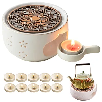Image de Solidchoice - Dessous de plat en céramique pour théière, avec bougies et tapis isolant