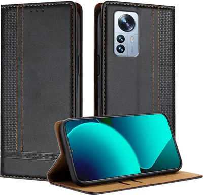 Immagine prodotto di Custodia per Xiaomi 12 Pro in pelle con funzione stand nero