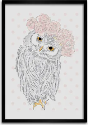 Produktbild von Bild - Bilderrahmen - 50 cm x 70 cm - MDF - Rahmen - Wandkunst Eule in einem Kranz