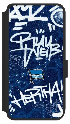 Produktbild von NIVOCASE Klapphülle für Samsung Galaxy S25 Handyhülle aus Kunst Leder NIVOflip schwarz Graffiti Hertha BSC Offizielles Lizenzprodukt