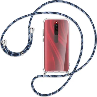 Produktbild von Handykette Backcover-Schutzhülle mit Band (Metall silberfarben) für Xiaomi Redmi 8 - Blautöne