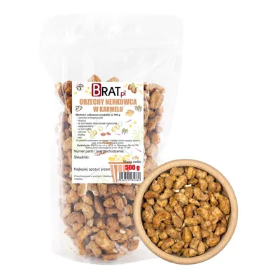 Zdjęcie produktu dla Orzechy nerkowca w karmelu 500g Brat.pl
