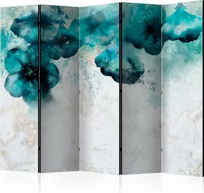 Produktbild von Neuheit! Dekorativer Paravent Raumteiler Trennwand Foto-Paravent Spanische Wand XXL BLAUE BLUMEN BETON OPTIK 225x172 cm b-A-0771-z-c