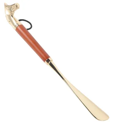 Immagine prodotto di Calzascarpe con testa di cavallo, manico lungo, 32 cm, in ottone e legno