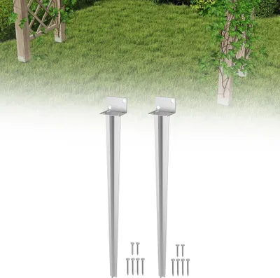 Obrázok produktu pre LZQ zemná objímka pre drevené stĺpiky 60 x 700 mm, podpera stĺpika v tvare L - pozinkovaná strieborná, záhradná zemná objímka, 2 kusy