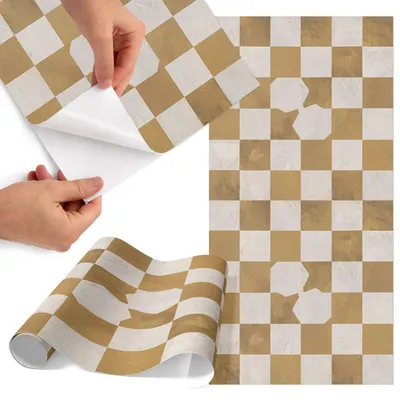 Produktbild von Möbelfolie 50x100 cm - Klebefolie Möbel - Selbstklebende Folie - Folie für Möbel - Möbelfolie Küche - Klebefolie Küche - Möbelfolie Schrank - Wasserdicht - Abwaschbar - Selbstklebend - Luftblasenfrei - Rückstandslos entfernbar - Senf-Schachbrett