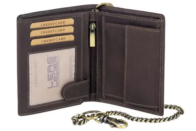 Immagine prodotto di Borsa da moto LEAS MCL in formato verticale con catena, stile vintage da camionista, in vera pelle, marrone - Serie LEAS Chain