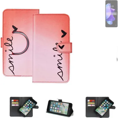 Produktbild von K-S-Trade Schutzhülle Handyhülle kompatibel mit Tecno Pop 7 Hülle cover bookstyle Etui ''smile'' rot Standfunktion Kameraschutz (1Stk)