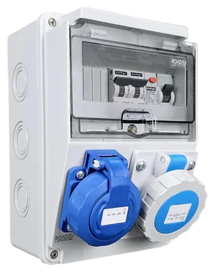 Produktbild von RoadEu - Baustromverteiler IP66, Schuko 230V, CEE 16A 3P, vorverdrahtet, FI- & LS-Schalter, wasserdichter Stromverteiler für Außenbereich.