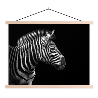 Produktbild von MuchoWow® Textilposter Zebra - Schwarz - Weiß - Porträt - Tiere 120x90 cm mit holzfarbenen Rahmen - Magnetisch
