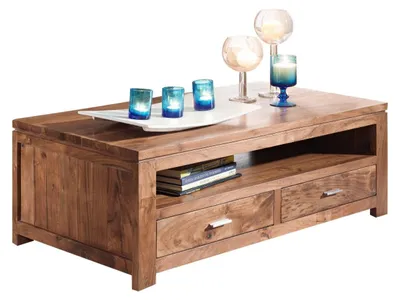 Immagine prodotto di MASSIVMOEBEL24 | tavolino da salotto in legno di Acacia 110x60x40 miele dorato laccato SHAMAN #74