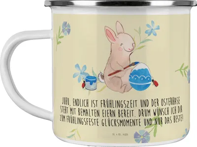 Produktbild von Mr. & Mrs. Panda Teetasse Hase Marienkäfer - Blumig - Geschenk, Frühling, Ostern, Emaille Tasse, Haferl, Ostergrüße, Pott, Picknicken, Reisebecher, Teebecher, Ostereier