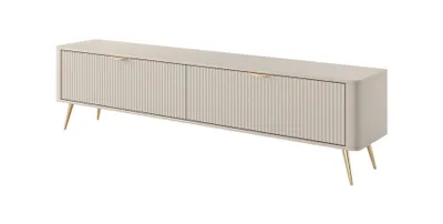 Produktbild von TV-Schrank AVENTO, Beige, 200 cm – Geriffelte Fronten, goldene Griffe und Füße