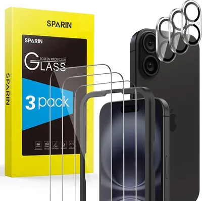 Produktbild von SPARIN iPhone 16 Panzer Schutz Glas 3+3 Stück Schutzfolie Kameraschutz 9H Härte HD-Klar 6.1 Zoll