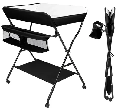 Immagine prodotto di Fasciatoio - Fasciatoio pieghevole - Regolabile in 4 posizioni in altezza - Cestino portaoggetti - Portata 11 kg - Per bambini da 0 a 12 mesi - Nero