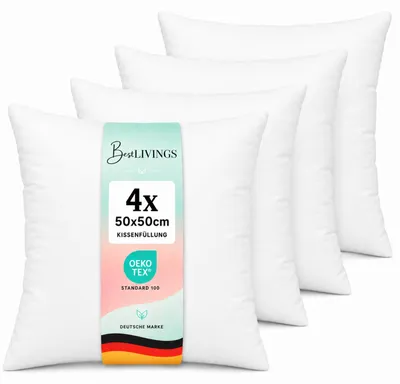 Produktbild von Innenkissen 50x50 cm Mikrofaserbezug 4er Pack – Inlett Kissen mit Polyesterfüllung, formstabil, waschbar, für Kissenhüllen und Dekokissen