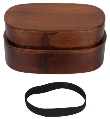 Productafbeelding van Lunchbox, Japans houten lunchbox met twee compartimenten, voedselcontainer, geïsoleerd, lunchbox, voedselcontainer voor kinderen, volwassenen, wandelen, klimmen, kantoor, school