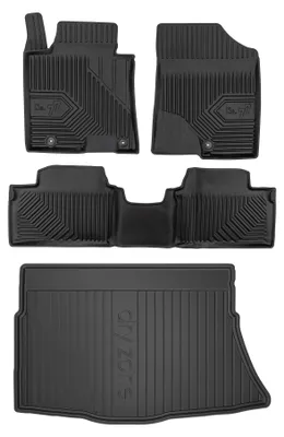 Image de Tapis en caoutchouc + bac de coffre pour Kia Ceed II 2012-2018 (hayon, sans niches latérales) – 5 pièces, noirs, sur mesure