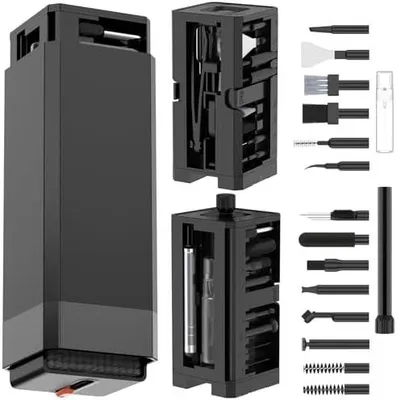 Produktbild von VICHYIE 32 in 1 Tastatur Reinigungsset mit Bürste, Handy Reinigungsset, Kopfhörer Reinigung für AirPods, Multifunktionales Reinigungs Zubehör für iPhone, Tablet, Laptop, PC-Monitor, Kamera (Schwarz)