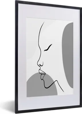 Produktbild von MuchoWow® Gerahmtes Poster Minimalismus - Porträt - Schwarz - Weiß 40x60 cm - Poster mit Schwarzem Bilderrahmen Wandposter Rahmen Foto Bilder - Poster in Rahmen