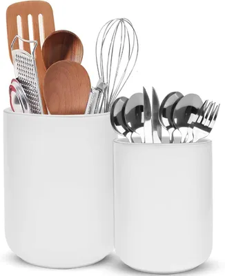 Immagine prodotto di Portaoggetti in Vetroceramica per utensili da cucina - Set di 2 contenitori bianchi
