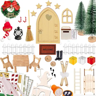 Immagine prodotto di Set di accessori per porte di Babbo Natale - miniatura porta elfo porta fata cantiere albero di Natale ghirlanda tappeto recinzione post box