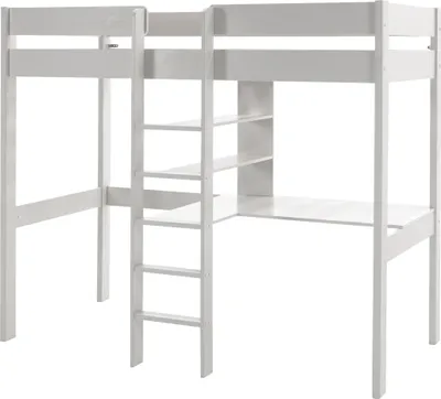Produktbild von Hochbett >PINO< in Kiefer massiv weiß lackiert - 208x175x105 (BxHxT)