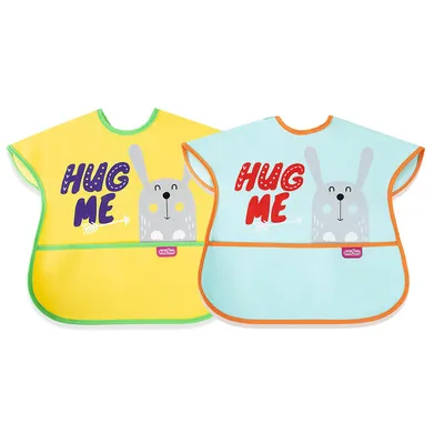 Produktbild von BabyJem Ärmelloses Baby Lätzchen 2er Set – Wasserdicht & Schmutzabweisend – Abwischbares Kinder Ess-Schürzchen – Grün/Gelb – ab 6 Monate