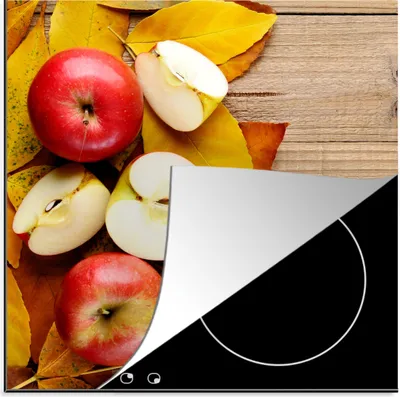 Produktbild von KitchenYeah© Herdabdeckplatte Apfel - Blätter - Herbst - Obst , 78x78cm, Küche Deko, Glaskeramikkochfeld Herdabdeckung, Abdeckplatte fùr Kochfeld