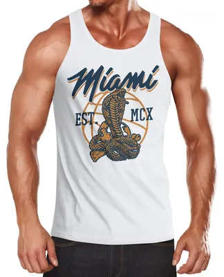 Produktbild von Herren Tank-Top Schriftzug Miami Schlange Snake Basketball USA Sport Muskelshirt Muscle Shirt Neverless® weiß 3XL