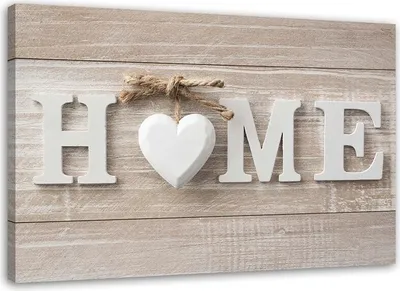 Produktbild von Leinwandbild home-schriftzug in leuchtenden farben 60x40 cm Feeby beige wandbild bereit zum aufhängen
