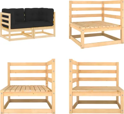 Immagine prodotto di vidaXL Divano ad angolo da giardino 2 pezzi con cuscini in legno massiccio di pino - Divano ad angolo - Divano ad angolo in legno - Divani ad angolo in legno