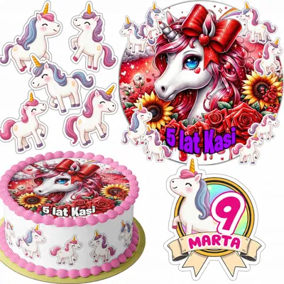 Image de Zestaw Opłatek Na Tort 20Cm + 16 Postaci - Jednorożec + Imię 15Cm 18Cm