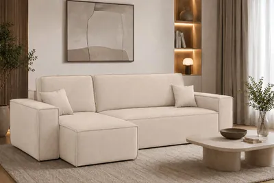 Produktbild von Kaiser Möbel Ecksofa L-Form mit Schlaffunktion und Bettkasten, Veloursstoff Bluvel, Creme, Links, BEST L