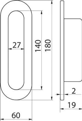 Image de Poignée encastrable ovale pour porte coulissante FH203 (180x60 mm), inox