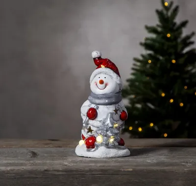 Produktbild von LED Keramik Figur 'Friends' - Schneemann - 6 warmweiße LED - H: 23cm - Batteriebetrieb