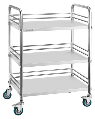 Produktbild von VEVOR Edelstahlwagen, 3-stöckiger rollender Labor-Nutzwagen mit abschließbaren Rädern, medizinischer Servierwagen Kliniktablett, schwerer mobiler Servicetray für Krankenhaus, Restaurant, Küche, Salon