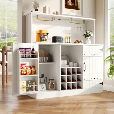 Produktbild von okwish Sideboard 120 x 40 x 120 cm Beistellschrank Aufbewahrungsschrank Buffetschrank Weinglasregal mehrschichtiger Stauraum    weiß