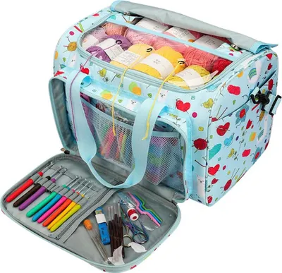 Produktbild von Garntasche, Basteltasche für Stricknadel-Set, Häkelset und Kreuzstich-Set zur Aufbewahrung, Garn-Organisierer für Anfänger und Profis, Oxford-Tuch, 38,1 x 27,9 x 25,4 cm